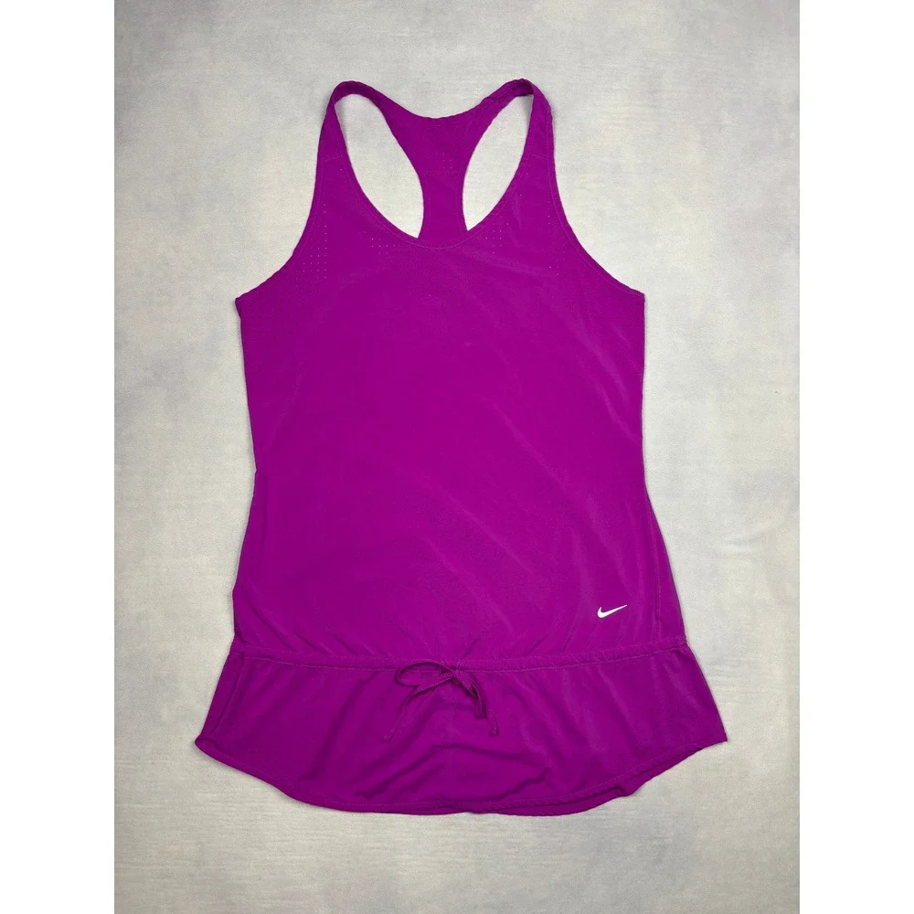 Nike Dri-FIT Magenta Purple Ruffle Hem Running Tank Top Zipper Pocket Mens M‎